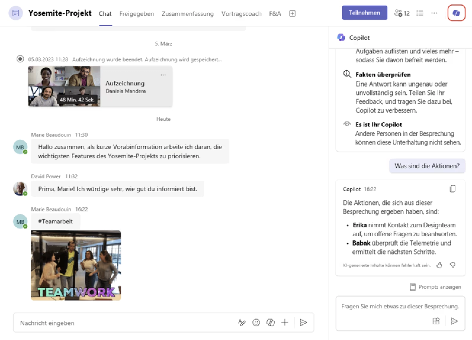 Microsoft Teams Zusammenfassungen  Image © Microsoft