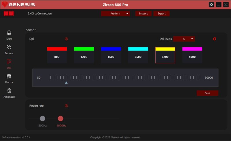 Genesis Zircon 880 Pro Software DPI Einstellung