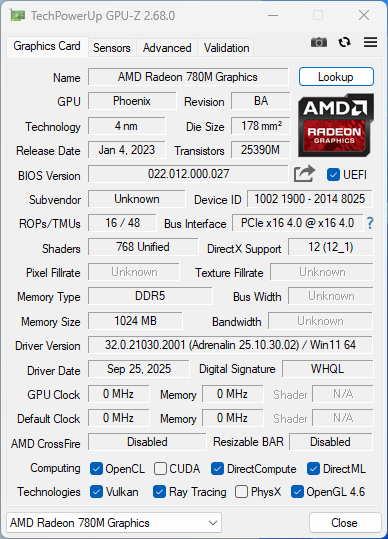 ACEMAGIC RX16 GPUz
