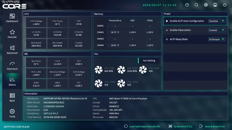 Sapphire NITRO X870EA PhantomLink Polar BIOS Stats