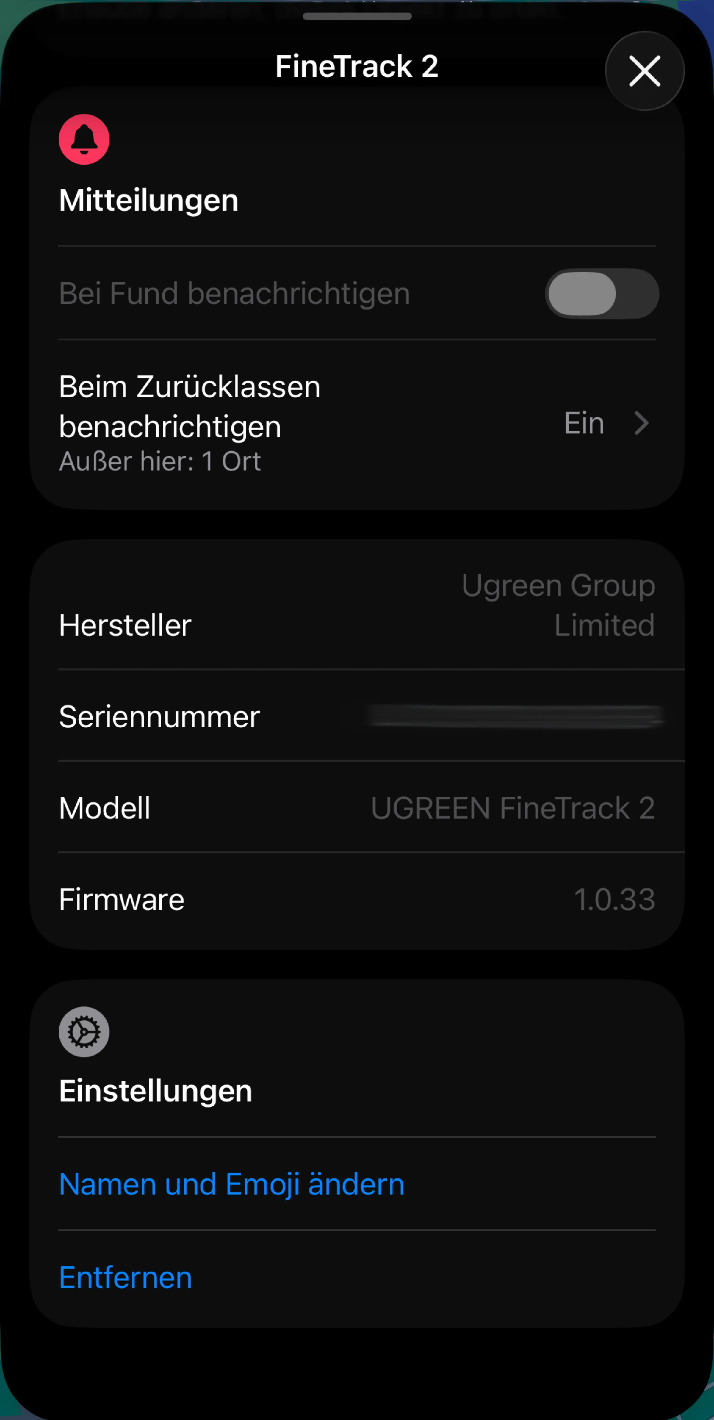 UGREEN FineTrack 2 iOS Trackerdetails