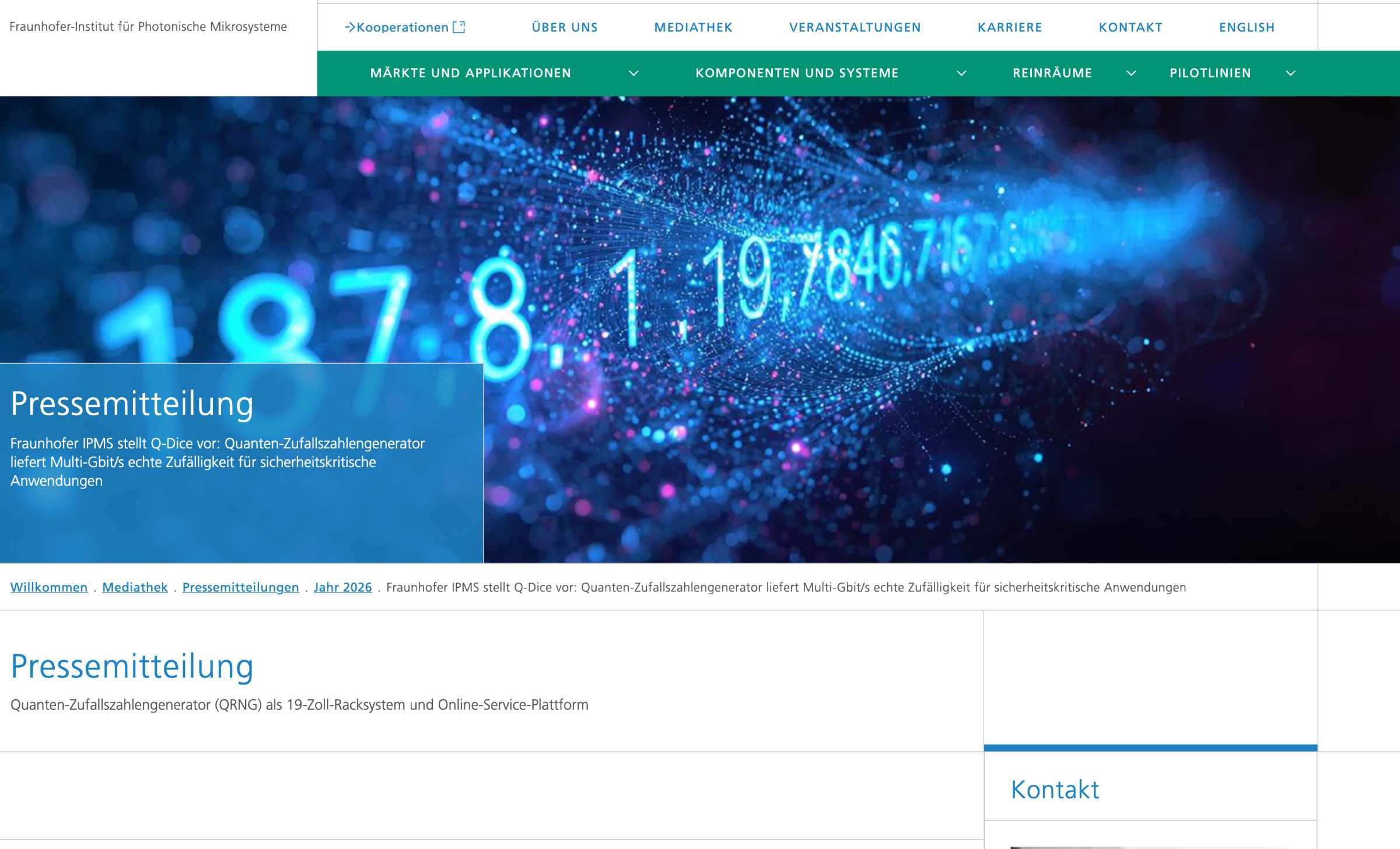 Quanten Zufallszahlengenerator Q Dice  Image © Fraunhofer-Institut für Photonische Mikrosysteme