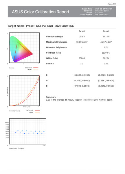 ASUS ProArt Display OLED PA27USD Calibration Report 1 ASUS ProArt Display OLED PA27USD Calibration Report 1