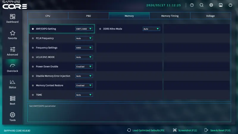Sapphire NITRO X870EA PhantomLink Polar BIOS OC RAM Profile