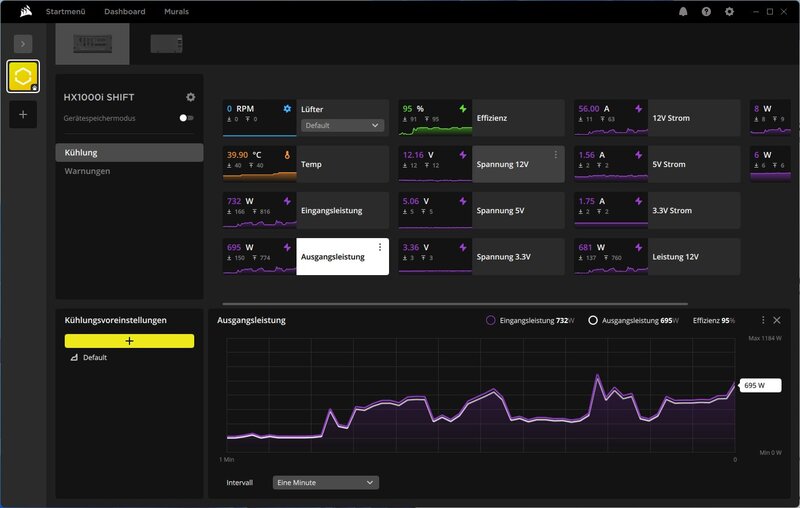 Corsair HX1000i Shift iCUE iCUE Link Leistungmonitoring