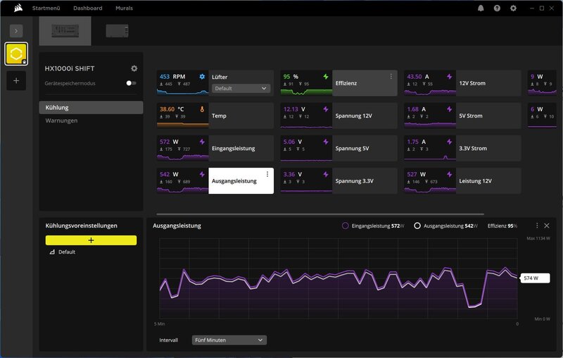 Corsair HX1000i Shift iCUE iCUE Link Leistungmonitoring Verbrauch
