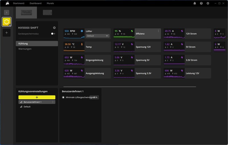 Corsair HX1000i Shift iCUE iCUE Link Lüfter profile