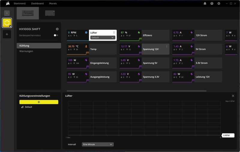 Corsair HX1000i Shift iCUE iCUE Link Netzteilansicht