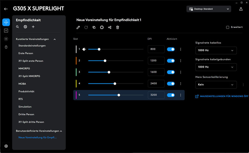 Logitech G305 X Superlight: Setting the DPI in the Software Logitech G305 X Superlight: Setting the DPI in the Software
