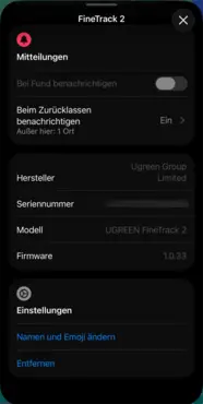 UGREEN FineTrack 2 iOS Trackerdetails