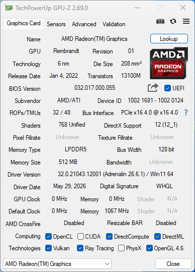 Acemagic RX16 GPUz Acemagic RX16 GPUz