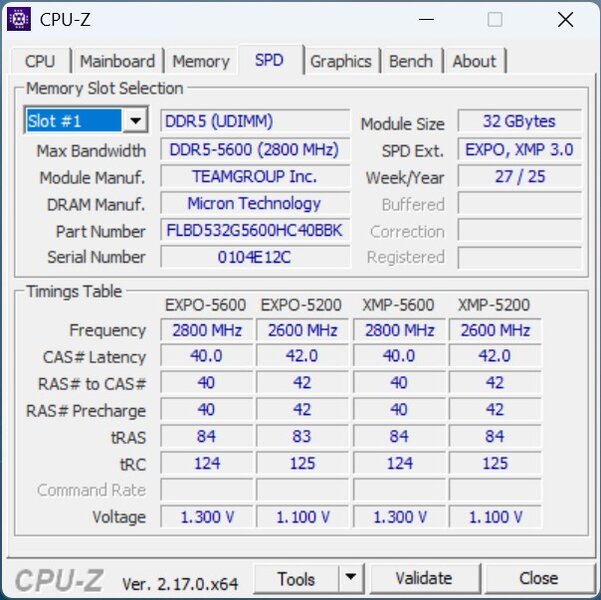 MSI MEG Vision X AI - CPUz Intel Core Ultra 9 285K SPD RAM MSI MEG Vision X AI - CPUz Intel Core Ultra 9 285K SPD RAM