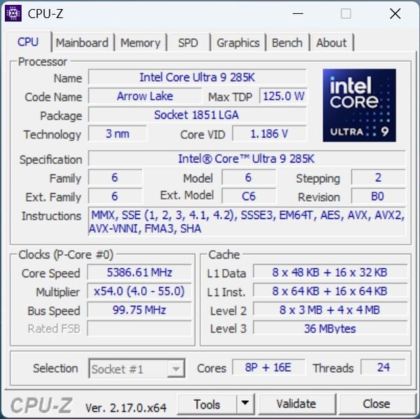 MSI MEG Vision X AI - CPUz Intel Core Ultra 9 285K MSI MEG Vision X AI - CPUz Intel Core Ultra 9 285K