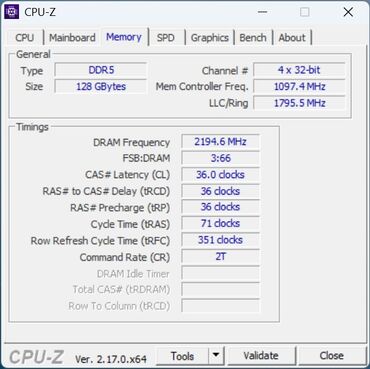 MSI MEG Vision X AI - CPUz Intel Core Ultra 9 285K Memory