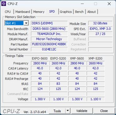 MSI MEG Vision X AI - CPUz Intel Core Ultra 9 285K SPD RAM