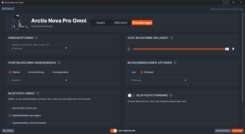 SteelSeries Arctis Nova Pro Omni device settings