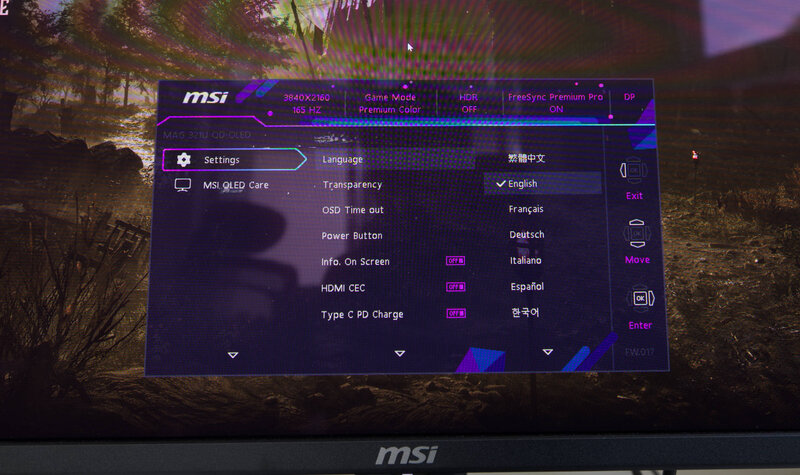 MSI MAG 321UPDE OSD Settings