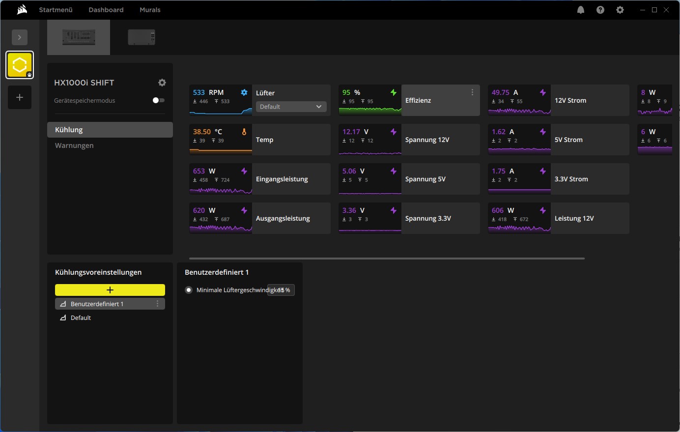 Corsair HX1000i Shift iCUE iCUE Link Lüfter profile