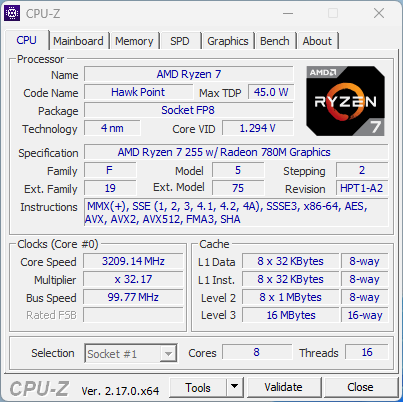 ACEMAGIC RX16 CPUz