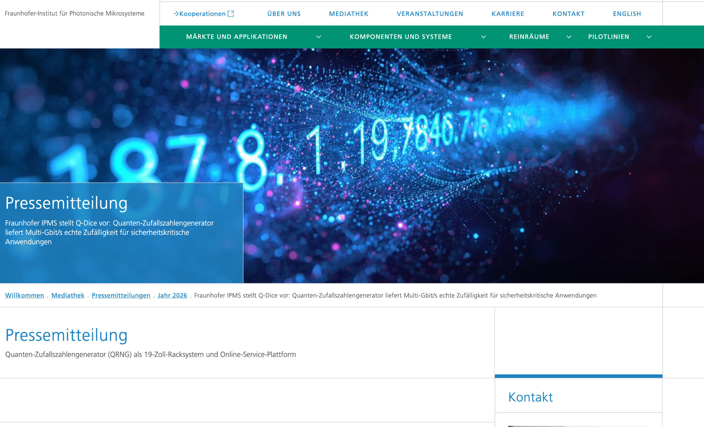 Quanten Zufallszahlengenerator Q Dice  Image © Fraunhofer-Institut für Photonische Mikrosysteme
