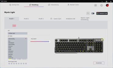 MSI Strike 600 Software RGB Beleuchtung MSI Strike 600 Software RGB Beleuchtung