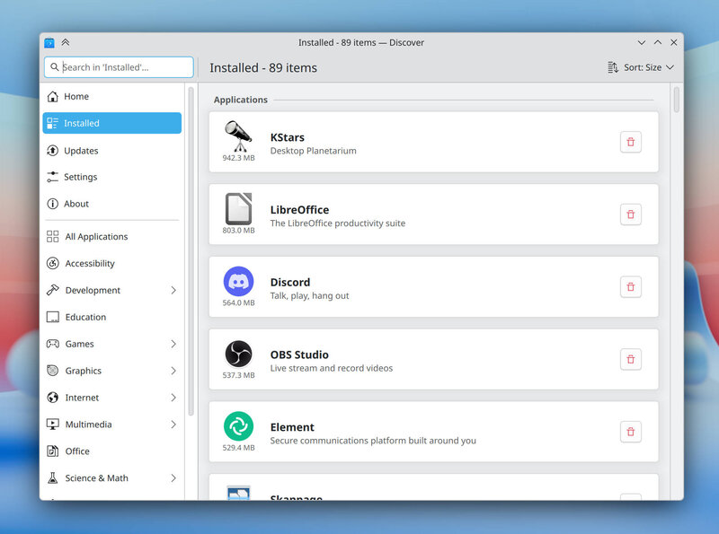 KDE Plasma 6 7 Discover installed page KDE Plasma 6 7 Discover installed page