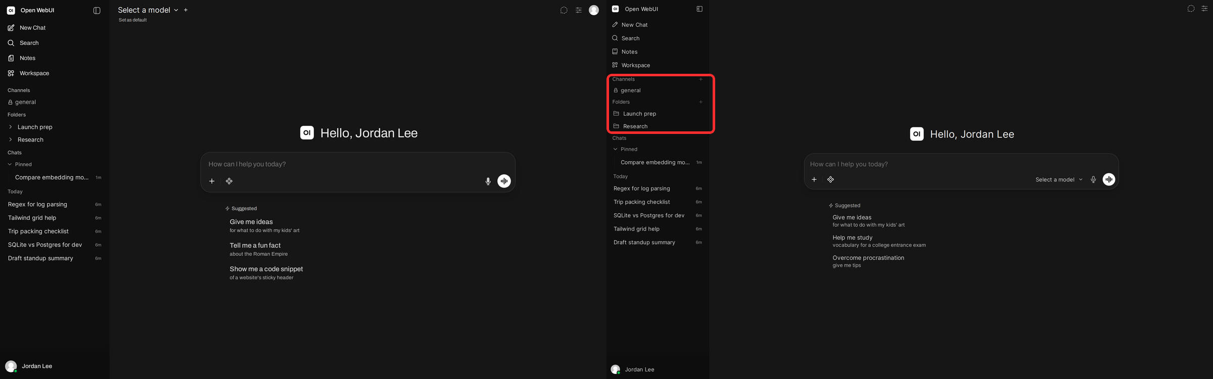 Open WebUI Same content in a rebuilt sidebar  Image © Open WebUI