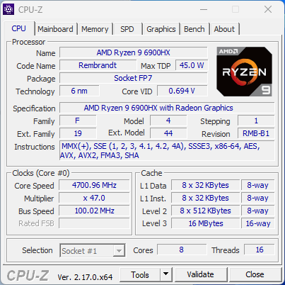 Acemagic RX16 CPUz Ryzen 9 6900HX